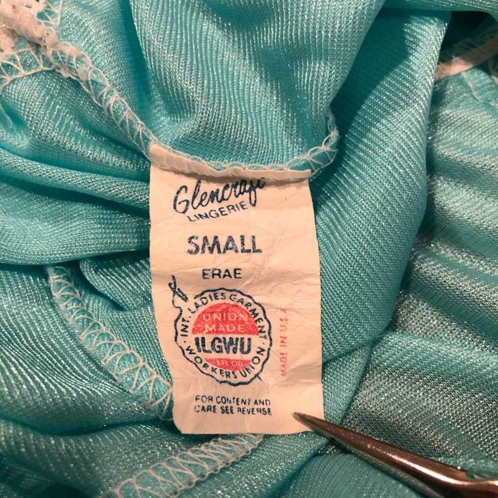 Vintage Glencraft Aqua Blue Lace Peplum Chemise Camisole Tank Lingerie Top - Picture 12 of 13